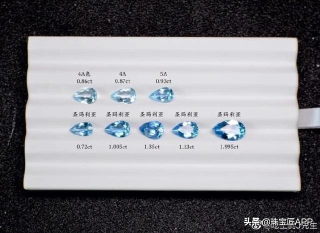 海蓝宝石(aquamarine),宝石学对它的定义是由铁离子致色的蓝色,蓝绿色