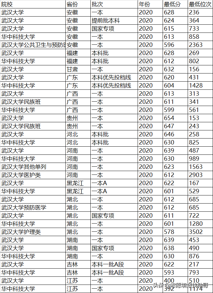 纠结武大和华科，看完这个分析表，你就会选了
