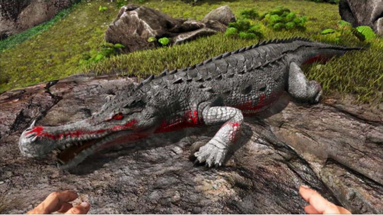 巨大的帝鳄也难逃被驯养命运,《方舟生存进化》主播展示驯兽技巧