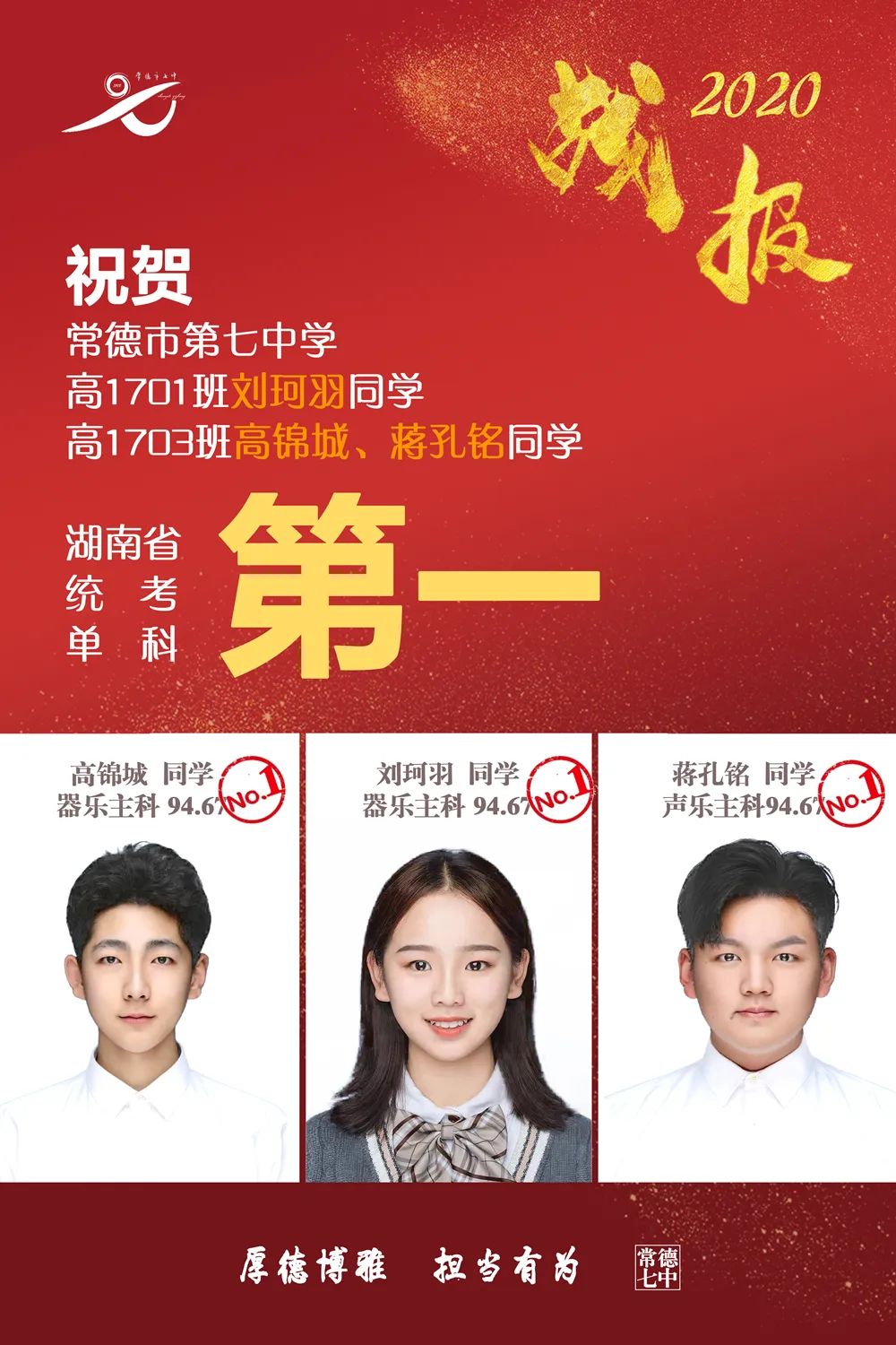 艺体捷报频传！常德市第七中学2020年高考艺体专业测试再获佳绩