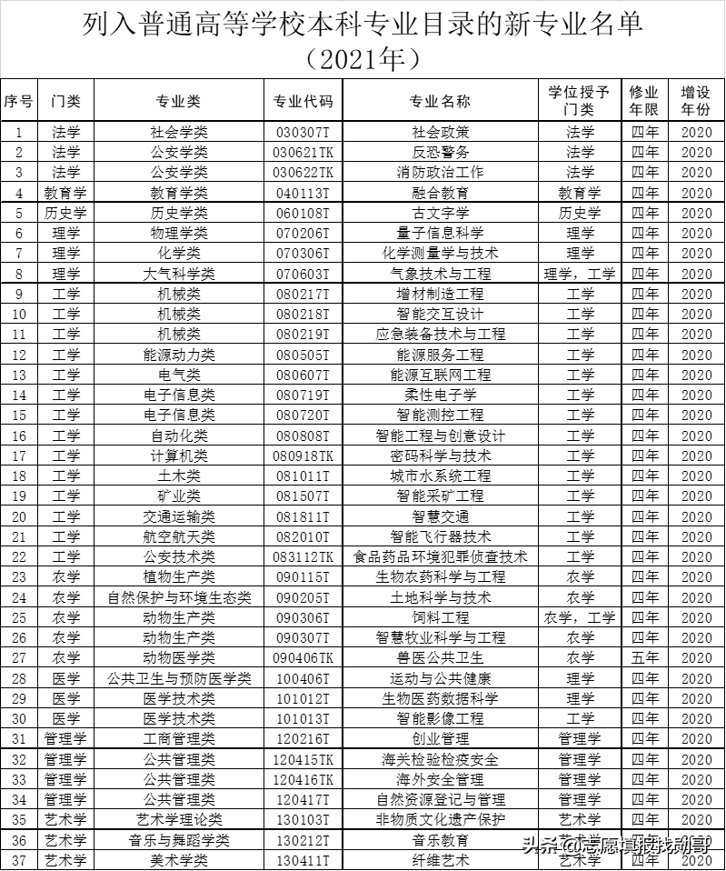 大学都有哪些专业（21年教育部公布37种新本科专业）