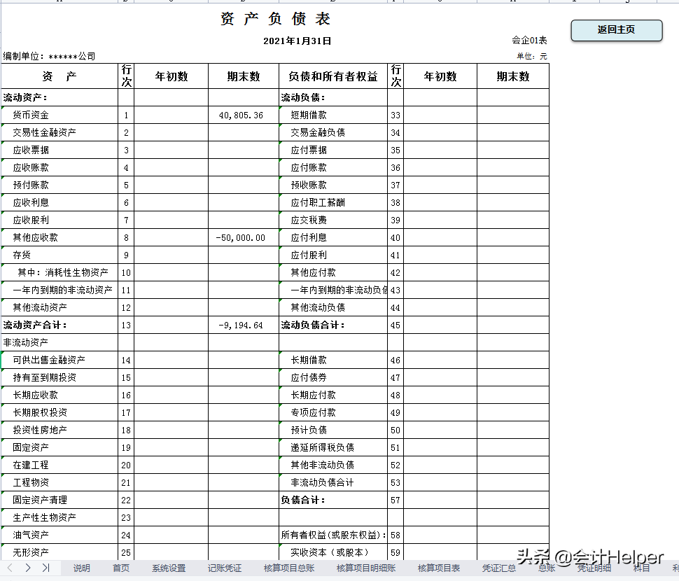 新版会计记账财务管理系统，函数公式已设，录入数据自动报表