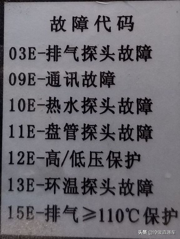 空气能故障代码