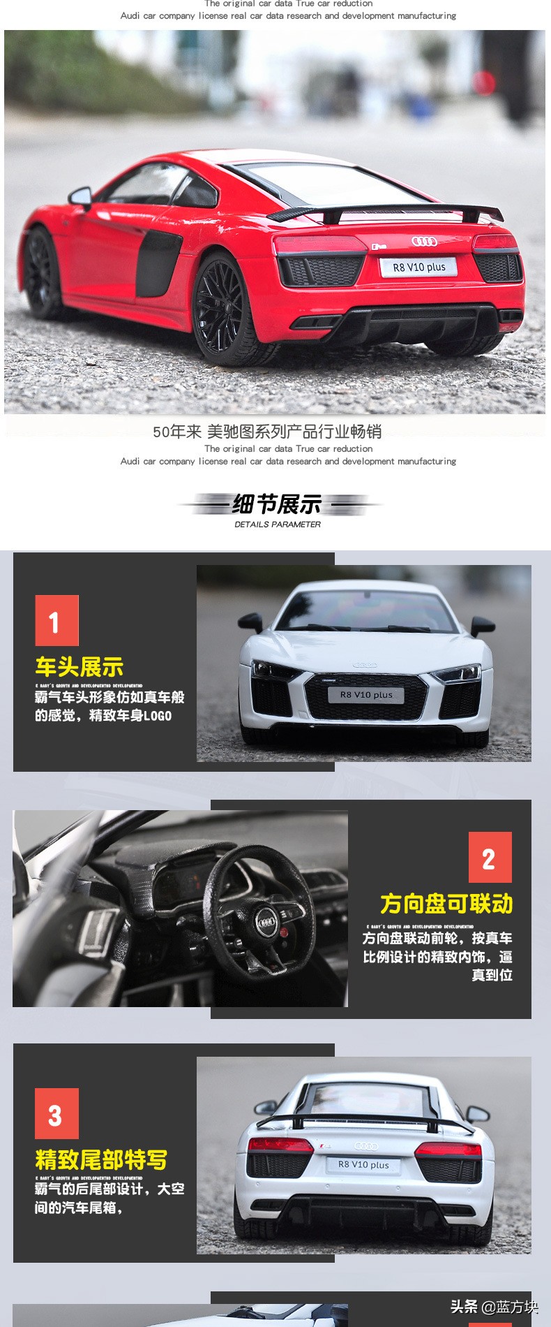 奥迪R8GT跑车引燃年轻人的热情——1：18 仿真合金汽车模型