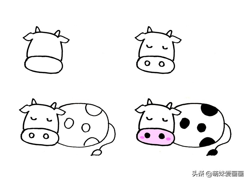 不同形态的小牛简笔画素材大全 简单几笔就能画出来