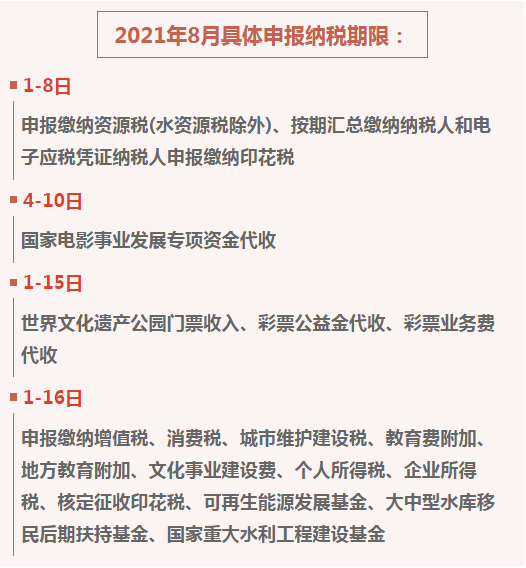 财务人员请查收！这有一份八月征期日历截止时间（附抄报税流程）