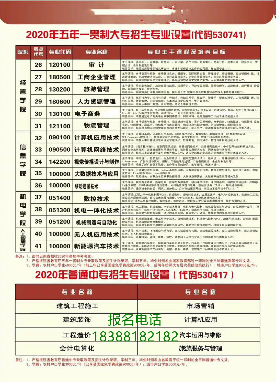 云南新兴职业学院2020年五年一贯制大专/三年制普通中专招生简章