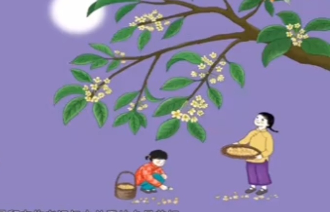 小明挥舞着扫帚，弯腰弓背地清扫着教室里的落叶。