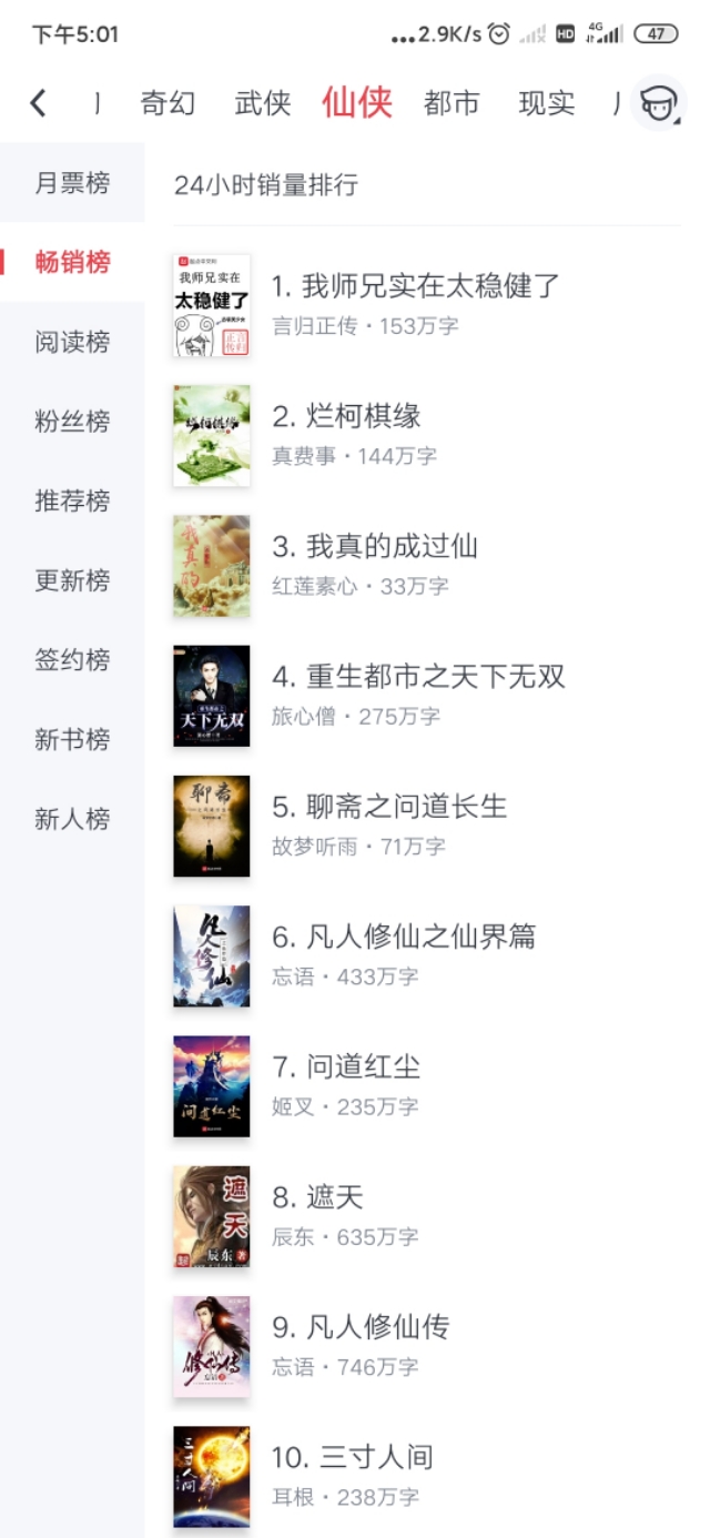 起点2020仙侠小说畅销排行榜，遮天第八凡人修仙第九，谁是第一？