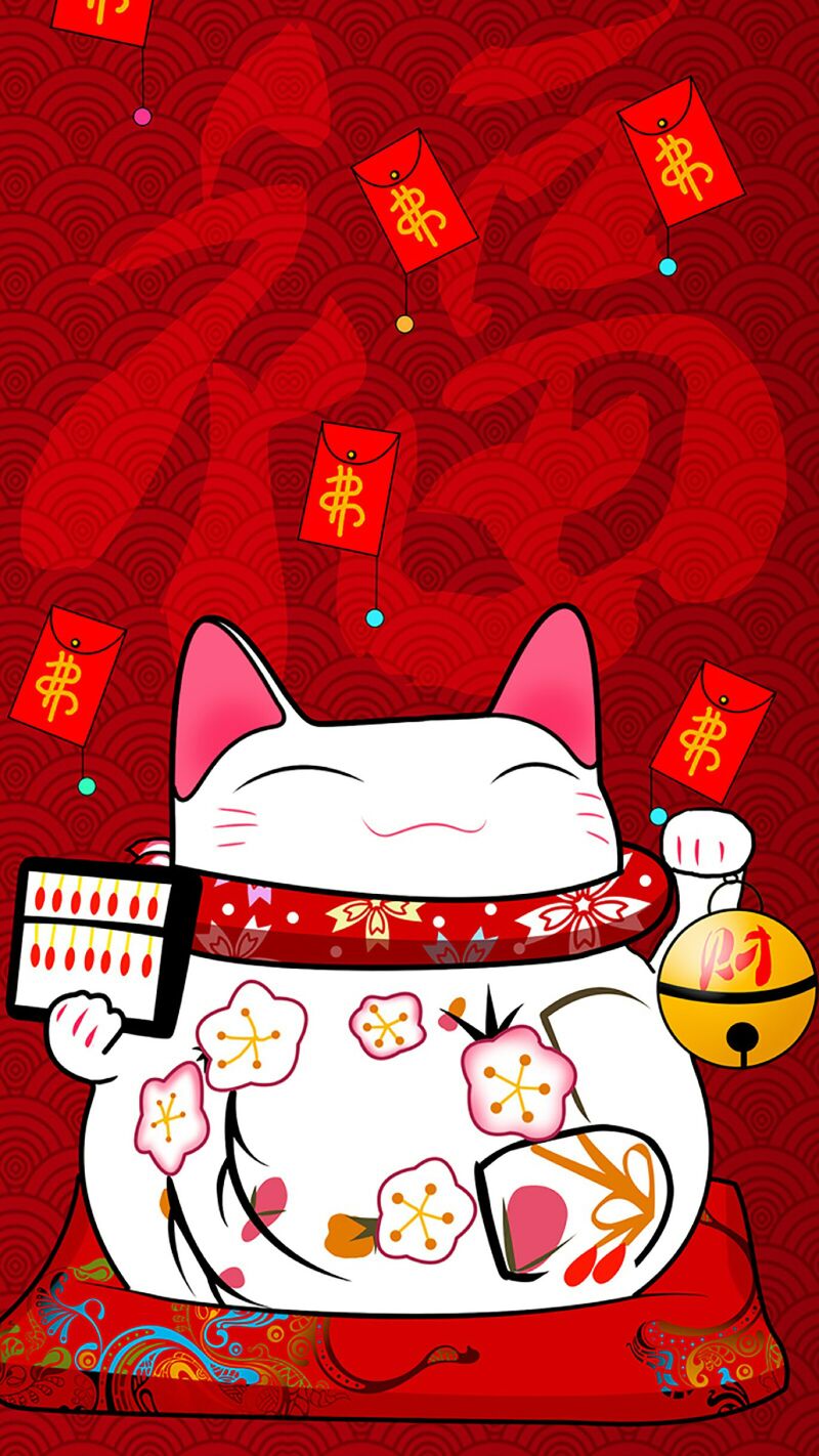 送上一组超萌招财猫壁纸：恭喜发财，喵喵喵