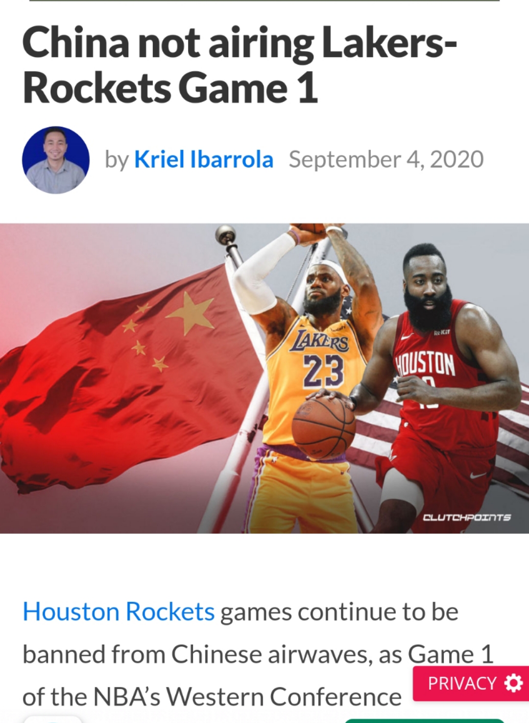 nba为什么在中国禁止播放(湖人比赛中国不直播！美媒发文表遗憾：莫雷发了一条历史最贵推文)