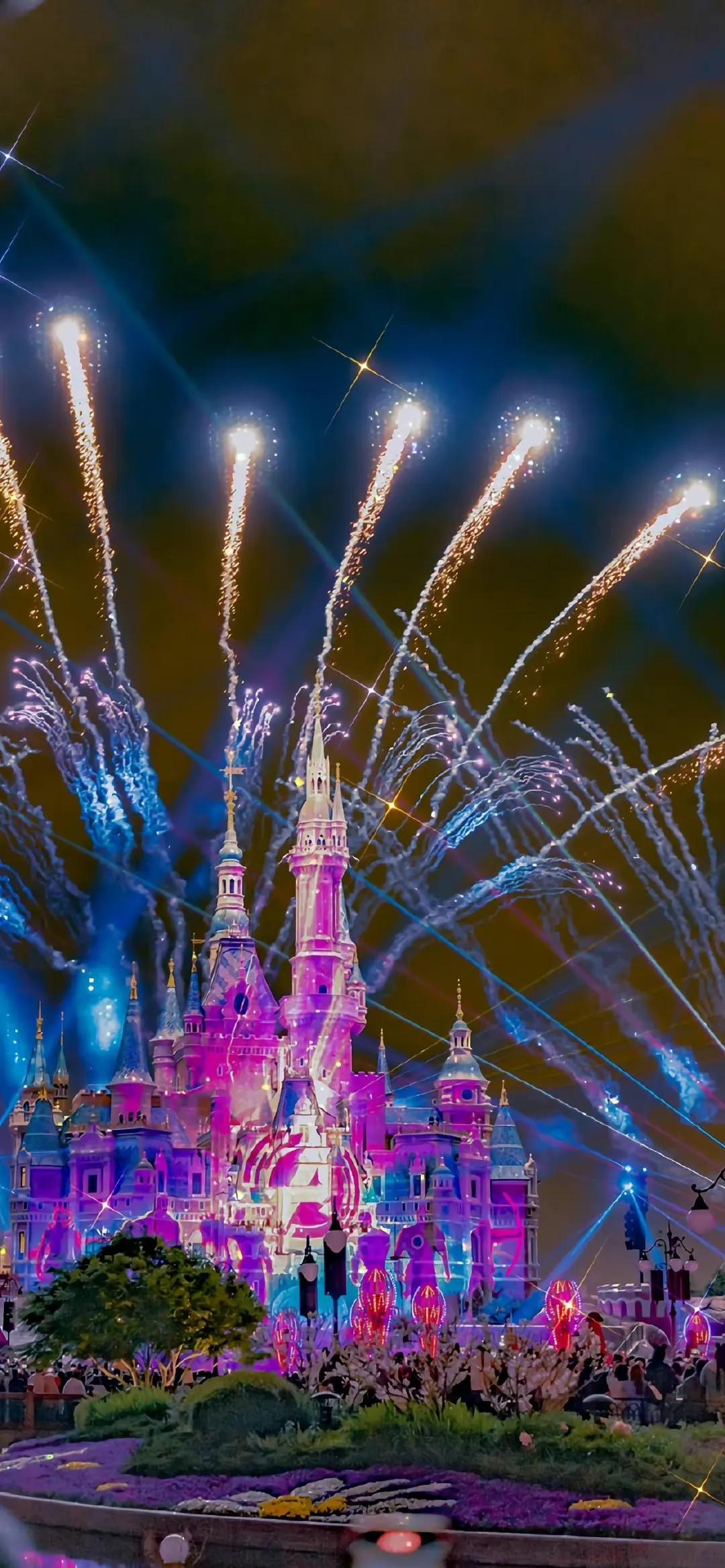 迪士尼 城堡 烟花 夜晚 手机壁纸