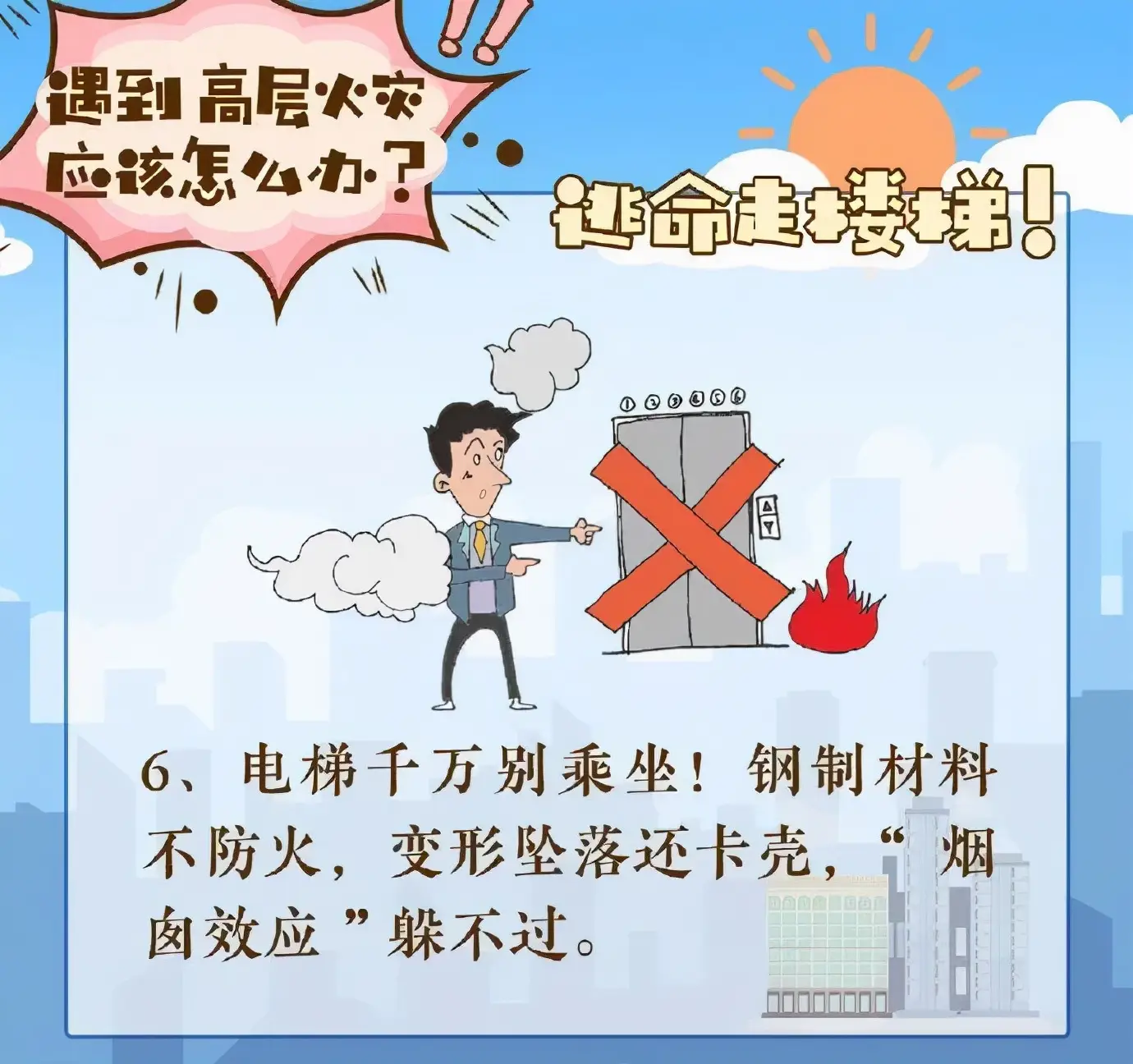 遇到火灾怎么办图片（遇到高层火灾如何科学逃生）
