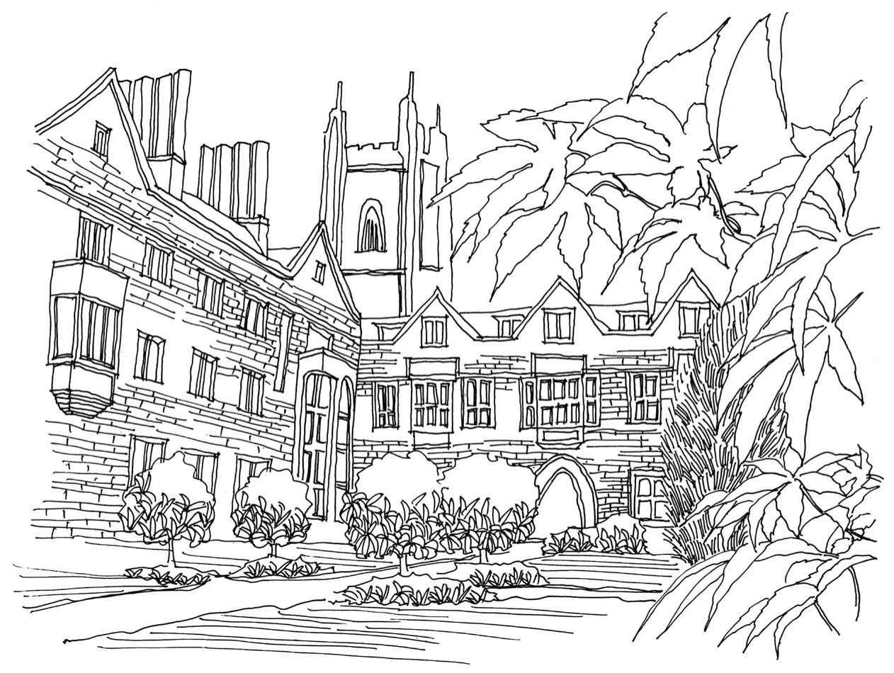不会画校园风景速写?教你分步骤画多伦多校园建筑,画的太美了