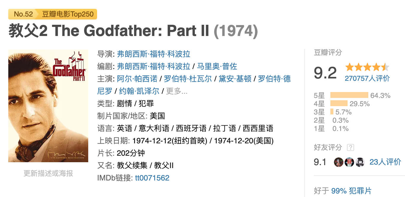 全世界公认最好的十部电影，第一名上榜多年无人撼动