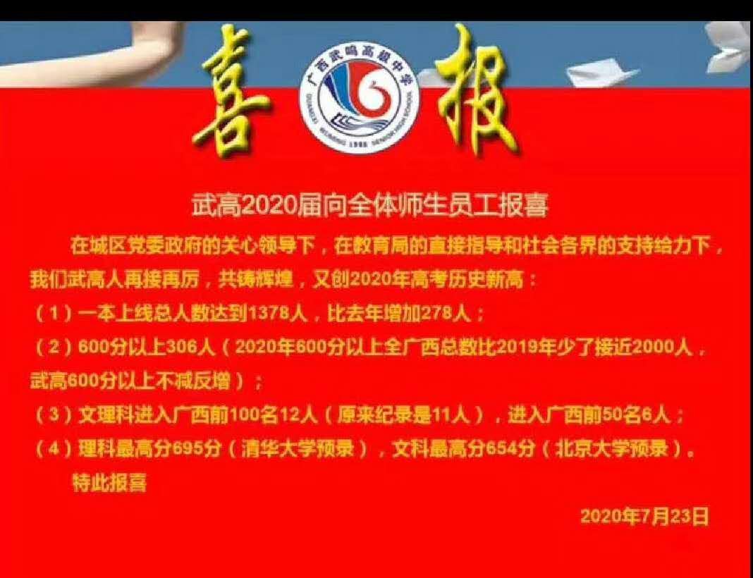 2020年广西高考玉林市群雄争霸，武鸣高中崛地而起