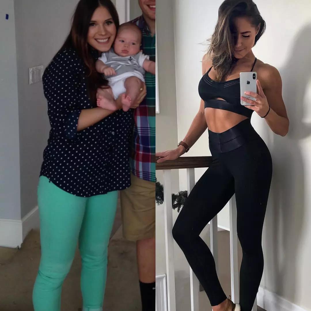 200斤寶媽健身後暴瘦60斤，練出馬甲線身材，成為最火辣媽