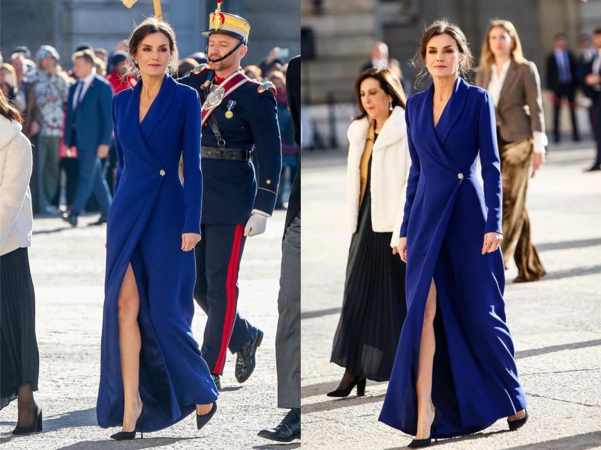 西班牙王后再一次穿“丝绸”连衣裙，气质优雅又高级，简直太养眼