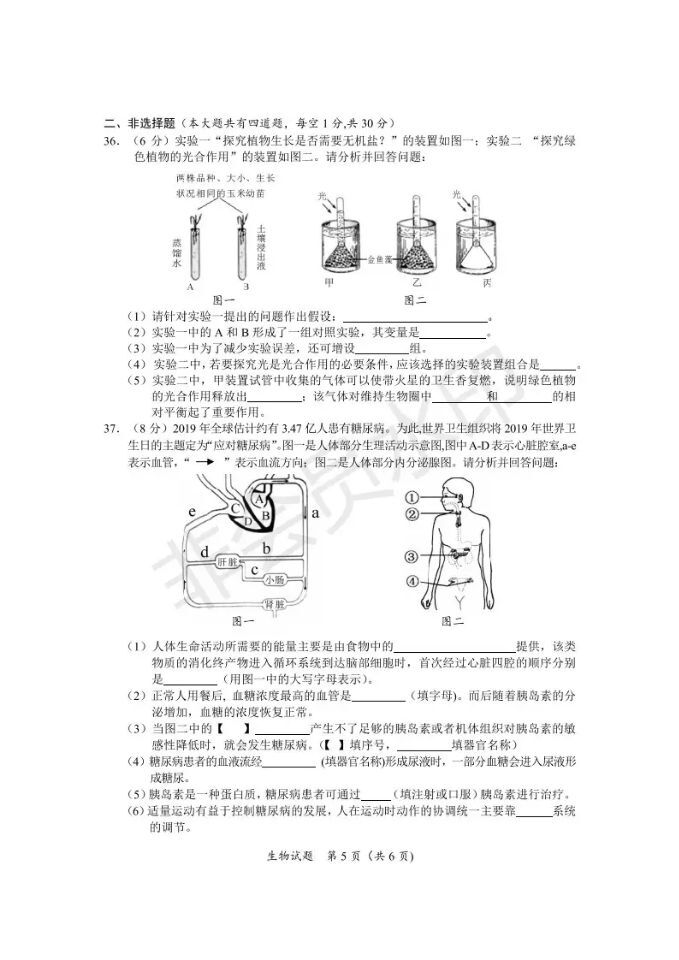 来啦！2019海南中考数学、化学、生物试题及答案