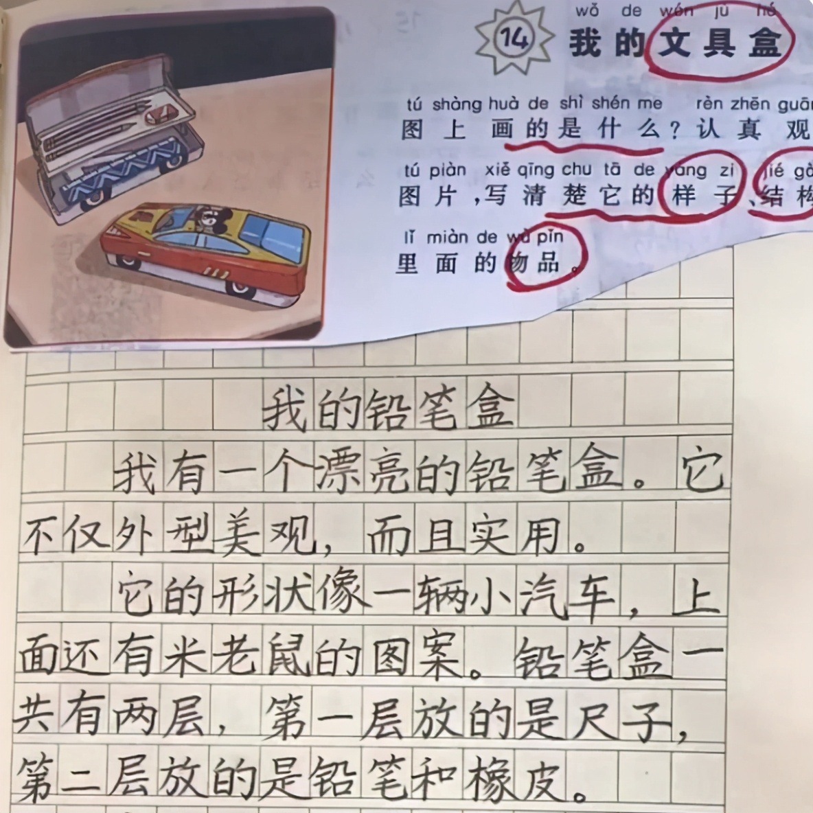 小学生的看图写话，“学霸”果然不一般，网友：印刷的答案吧？