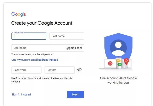如何创建一个Google帐户？通用Gmail YouTube的谷歌账户