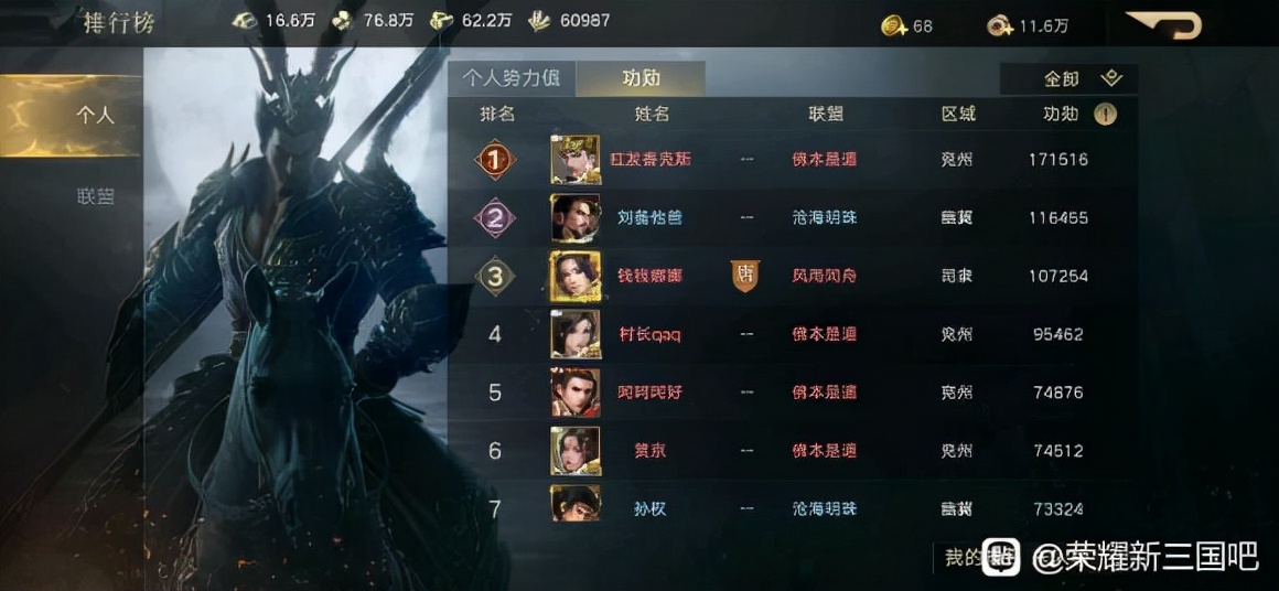 荣耀新三国战区史记 荣耀1017区记录贴