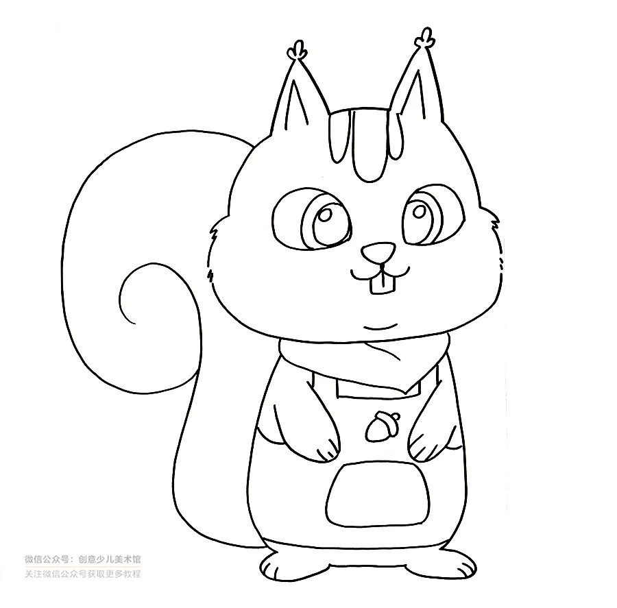 准备一支记号笔在素描纸上运用流畅的线条概括出松鼠的特征运用点线面