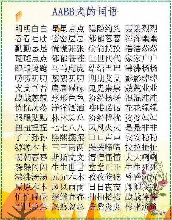 小学语文：ABB+AABB等词语汇总，孩子贴墙背熟，6年作文都满分