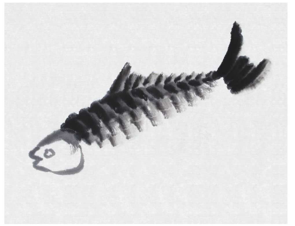 教你画草鱼:用浓墨以中锋为主画出鱼尾,以侧锋画出背鳍,快学习