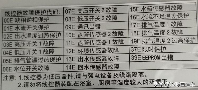 空气能故障代码