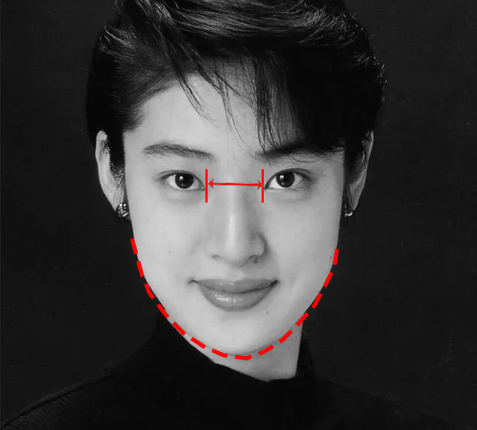 从脸型上来看,她是窄长脸,脸长远远大于脸宽,这种脸型很容易给人一种