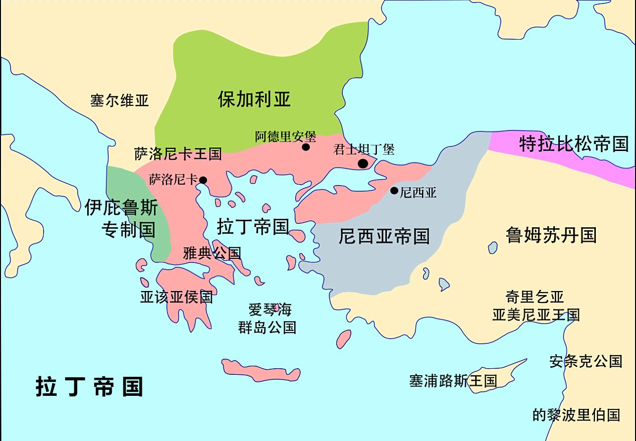 三个"流亡政权",分别是尼西亚帝国,特拉布松帝国和伊庇鲁斯专制君主国