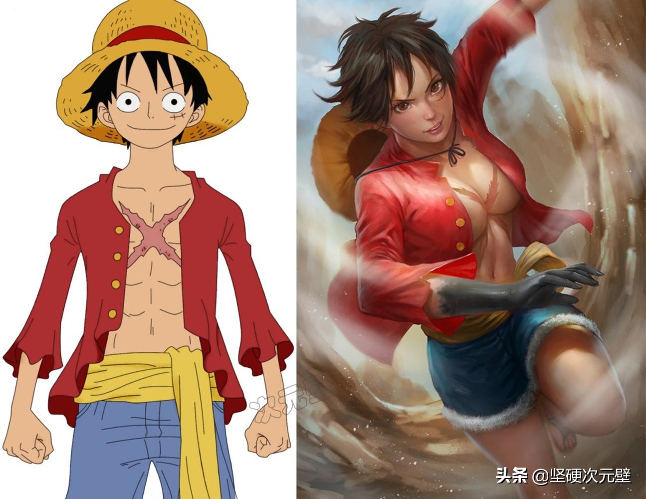动漫"性转":女版路飞胸口伤疤太突兀,18号帅到让人合不拢腿