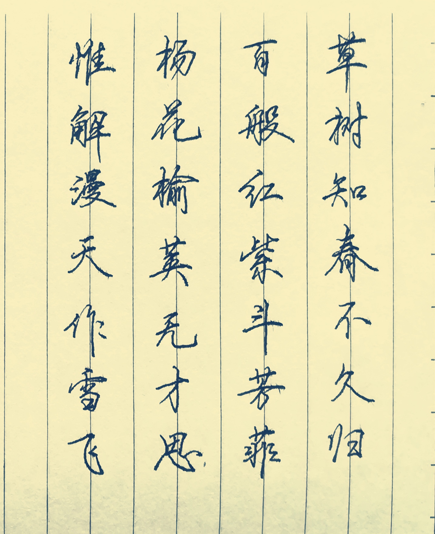 喜欢"硬笔行楷"字体,可以练练这5首诗,字形,结构各不相同