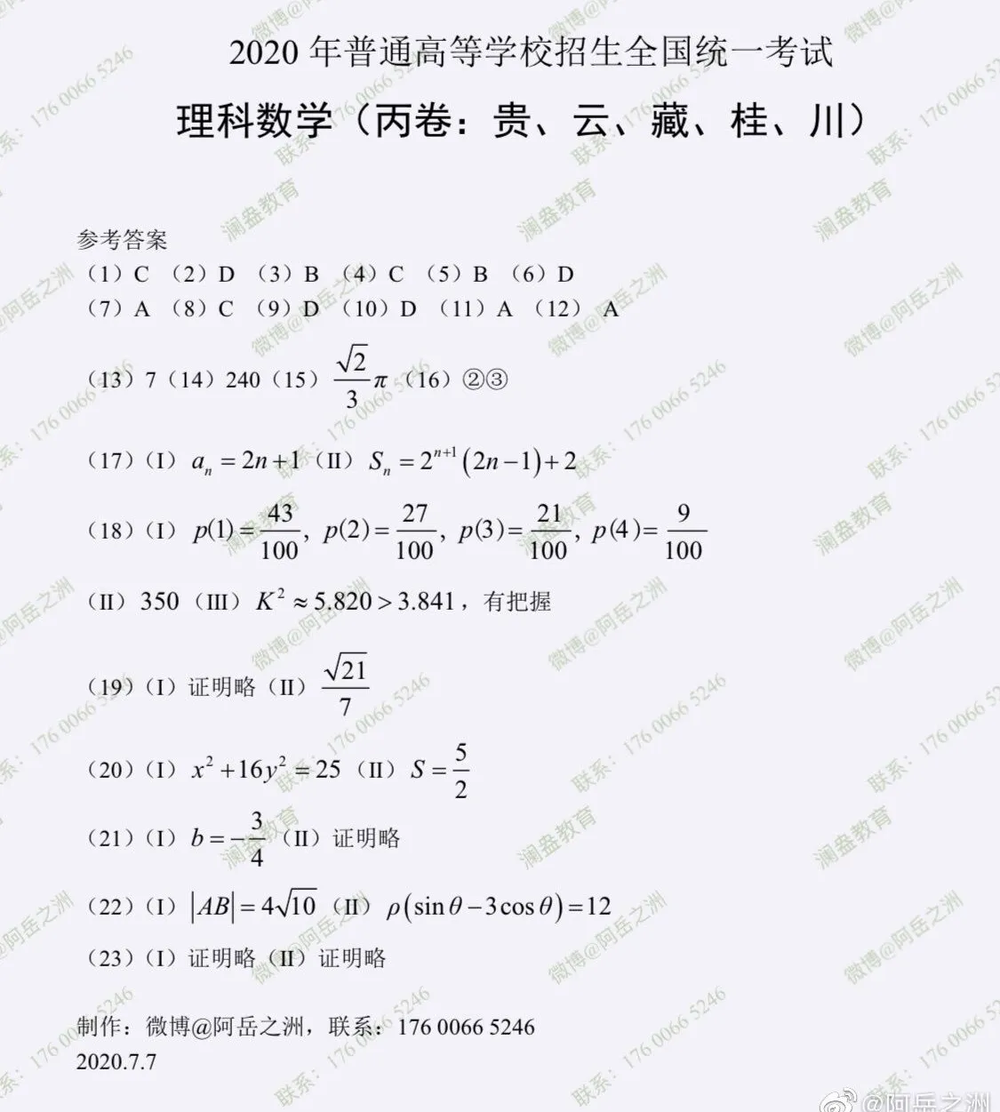 高考试题｜2020全国高考（卷三）试卷电子版及答案