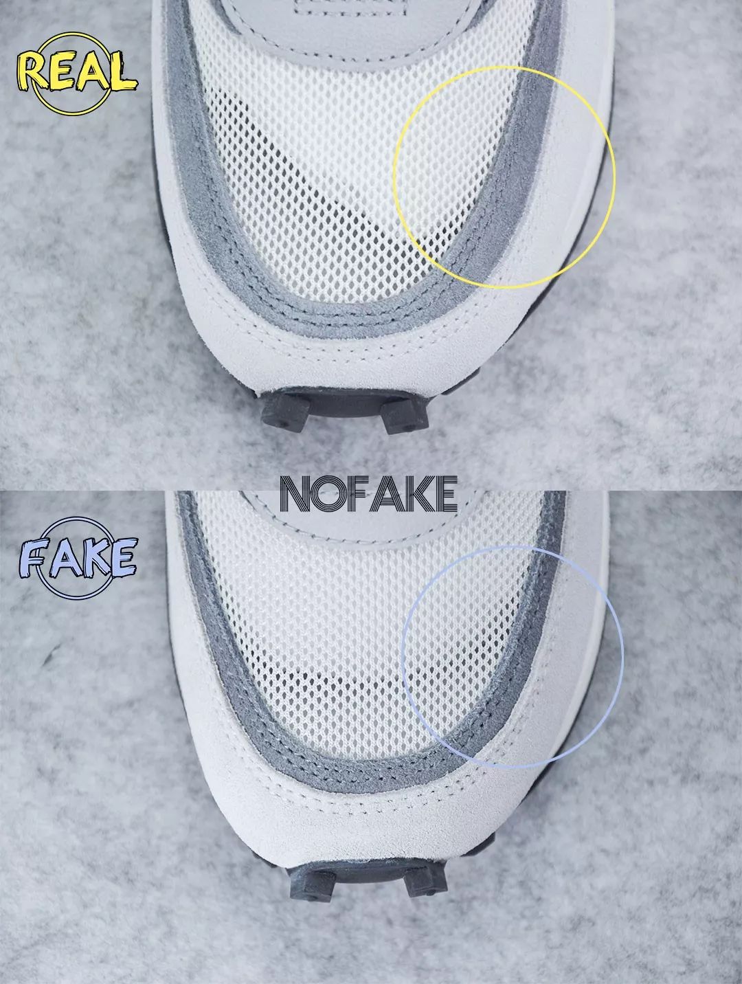 sacai x Nike LDWaffle 真假对比