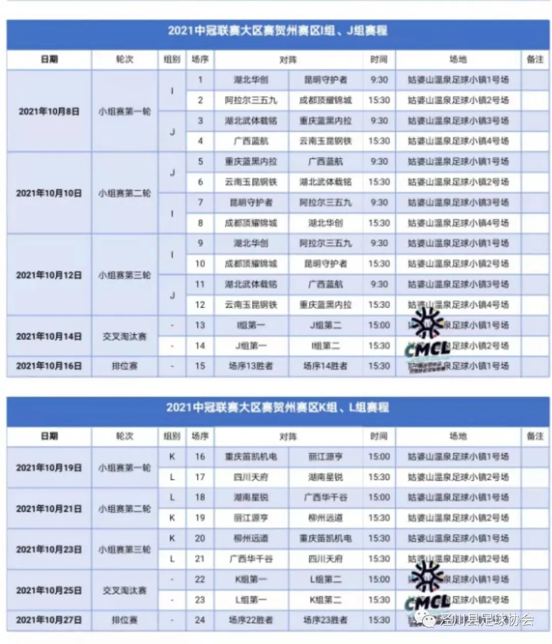 2021中国足球协会会员协会冠军联赛赛程表