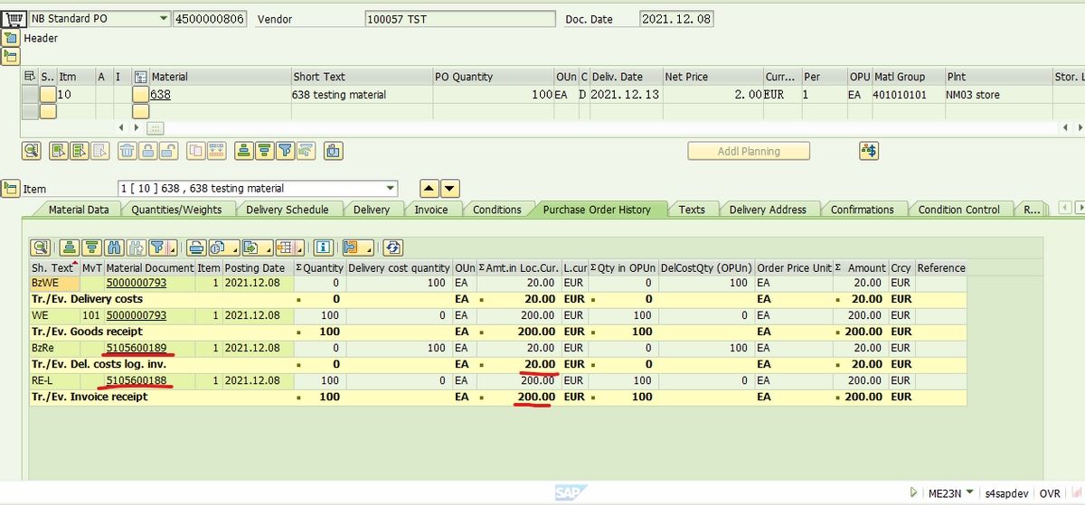 SAP MM 采购附加费计入物料成本？