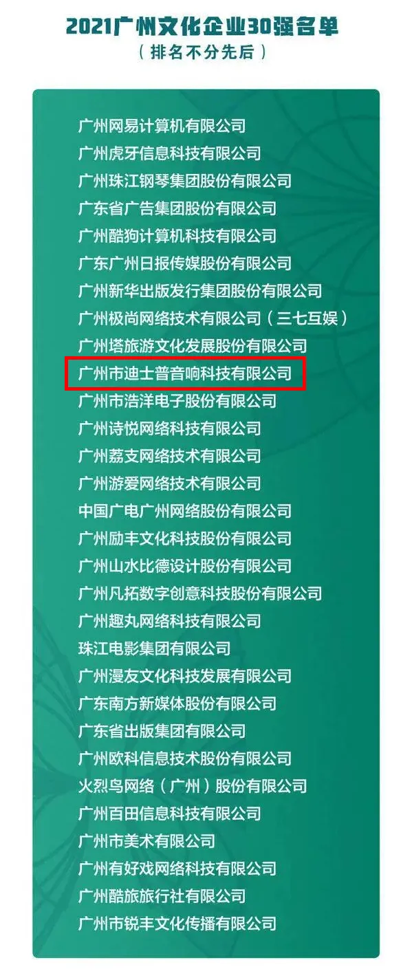 荣誉时刻!迪士普企业荣获“2021广州文化企业30强”称号