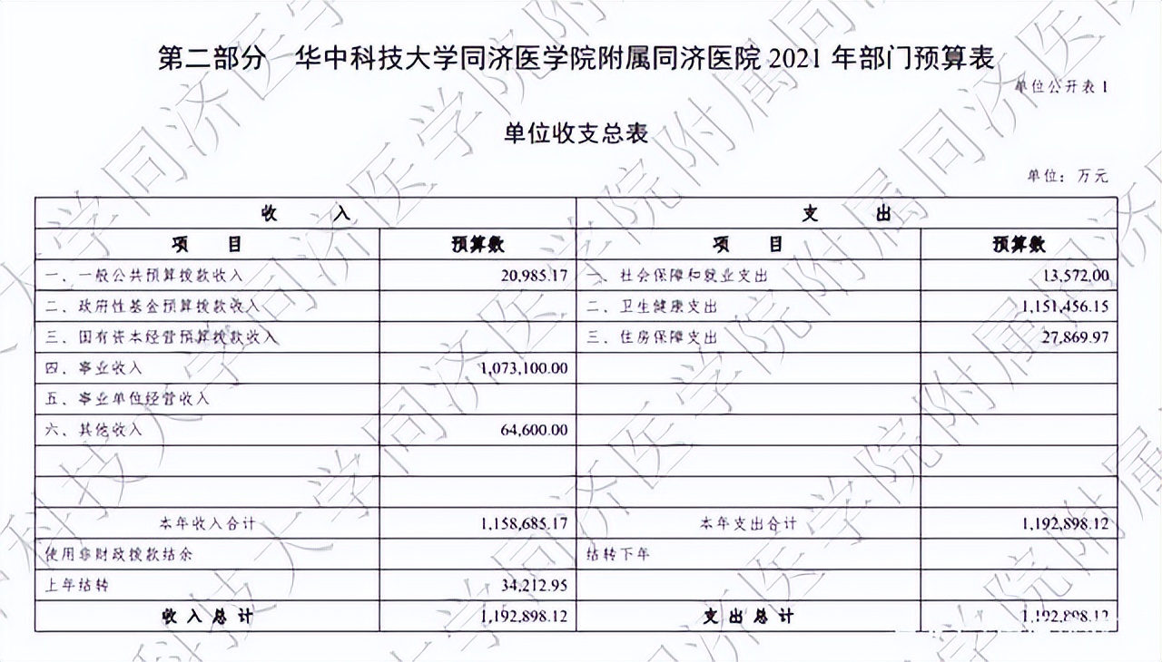 武汉大学同济医学院（2022年华中科技大学附属医院预算）