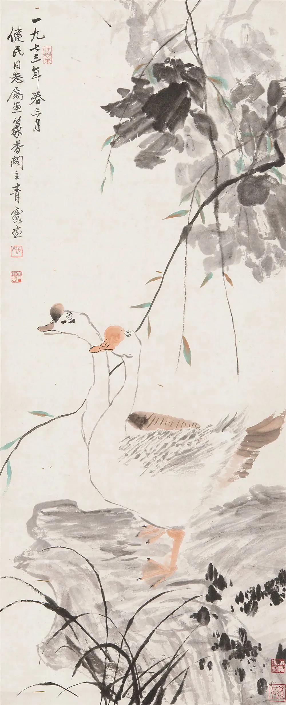 水中花白鹅，诗画溢欢歌：“白鹅”诗词20首，国画白鹅46幅