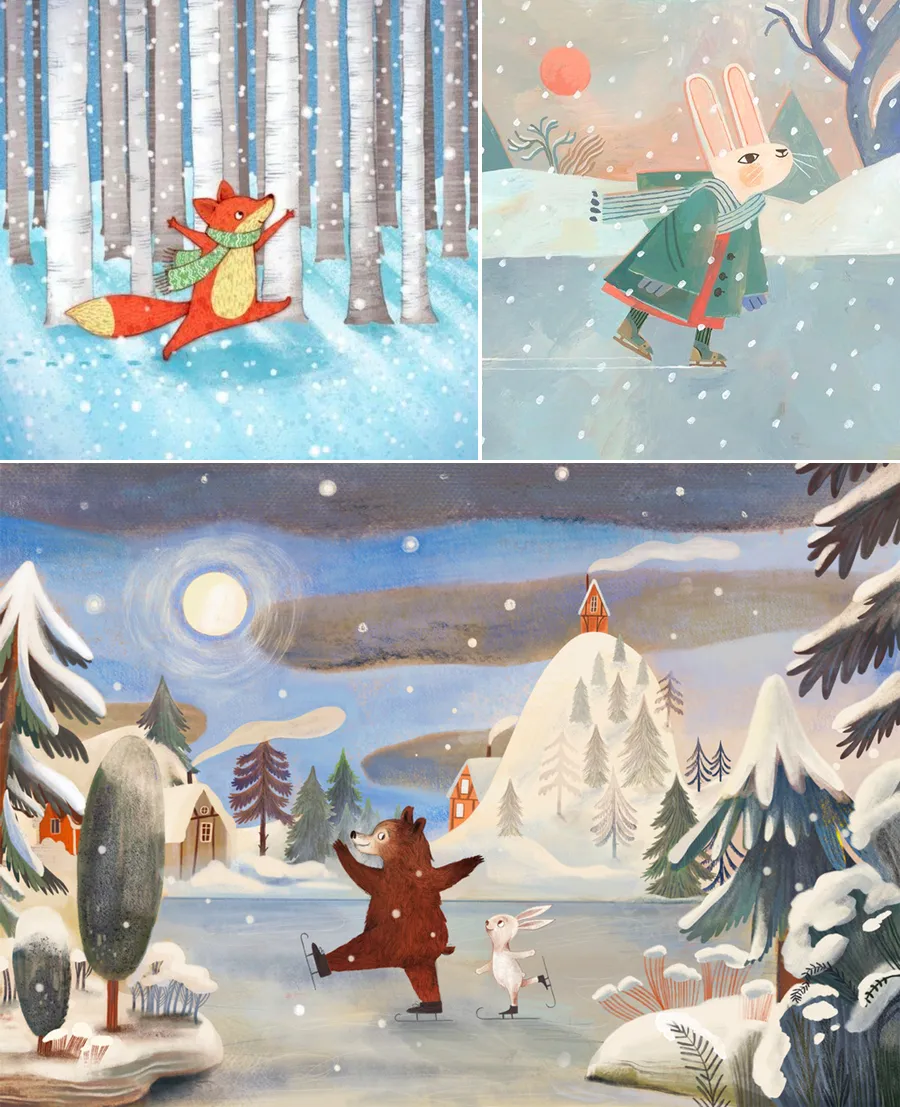 儿童画大树(儿童画教程|色彩的对比《漫步在冬日森林》)