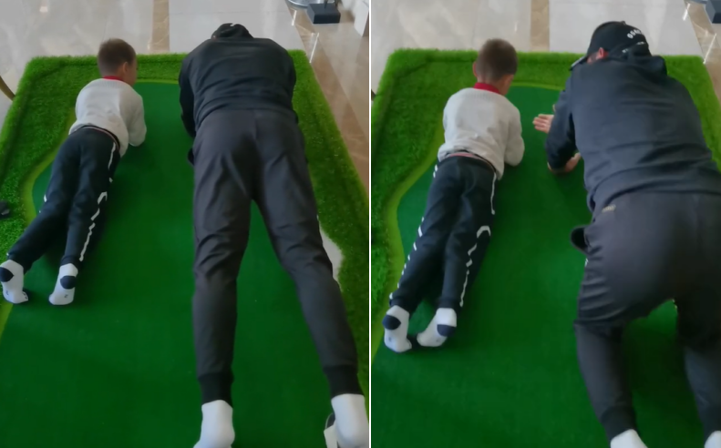 林丹夫妇带娃看熊猫无人识！6岁小孩满头黄发，一家三口长腿抢镜