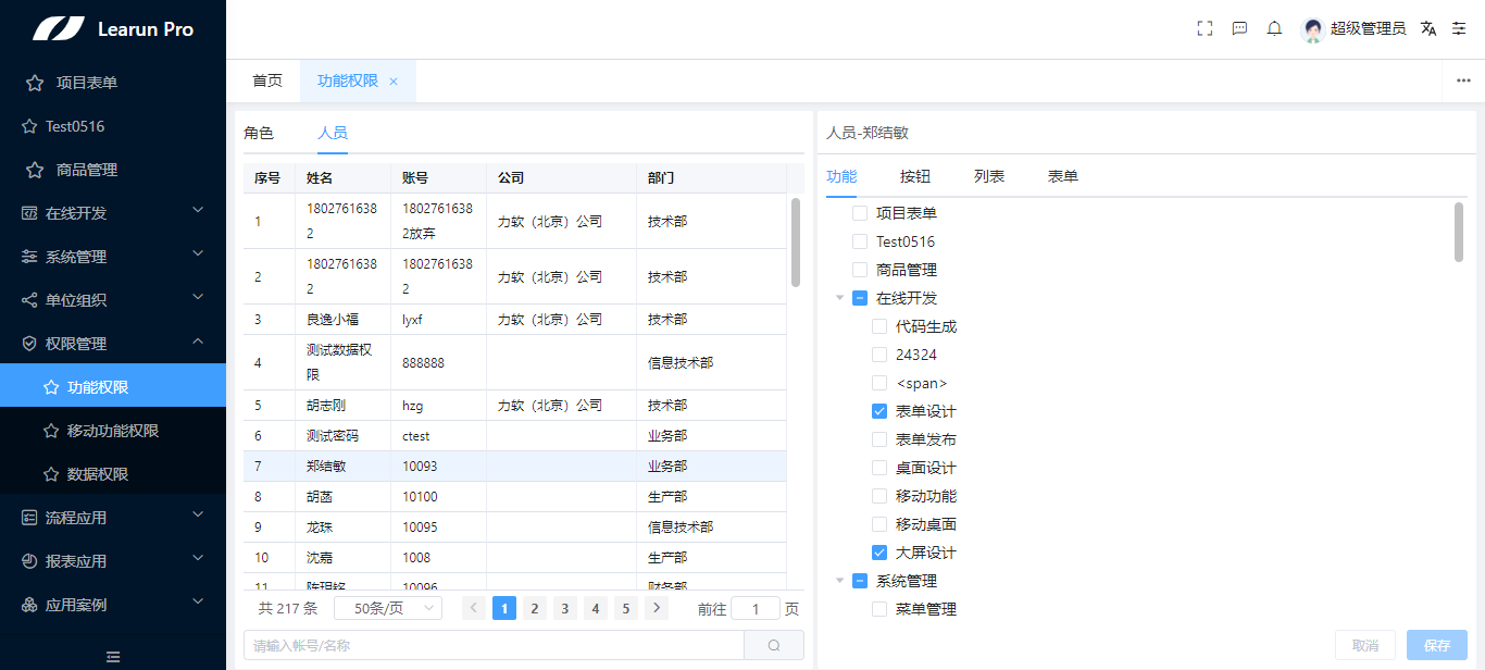 LR.Net低代码开发平台 快速设计权限管理模块