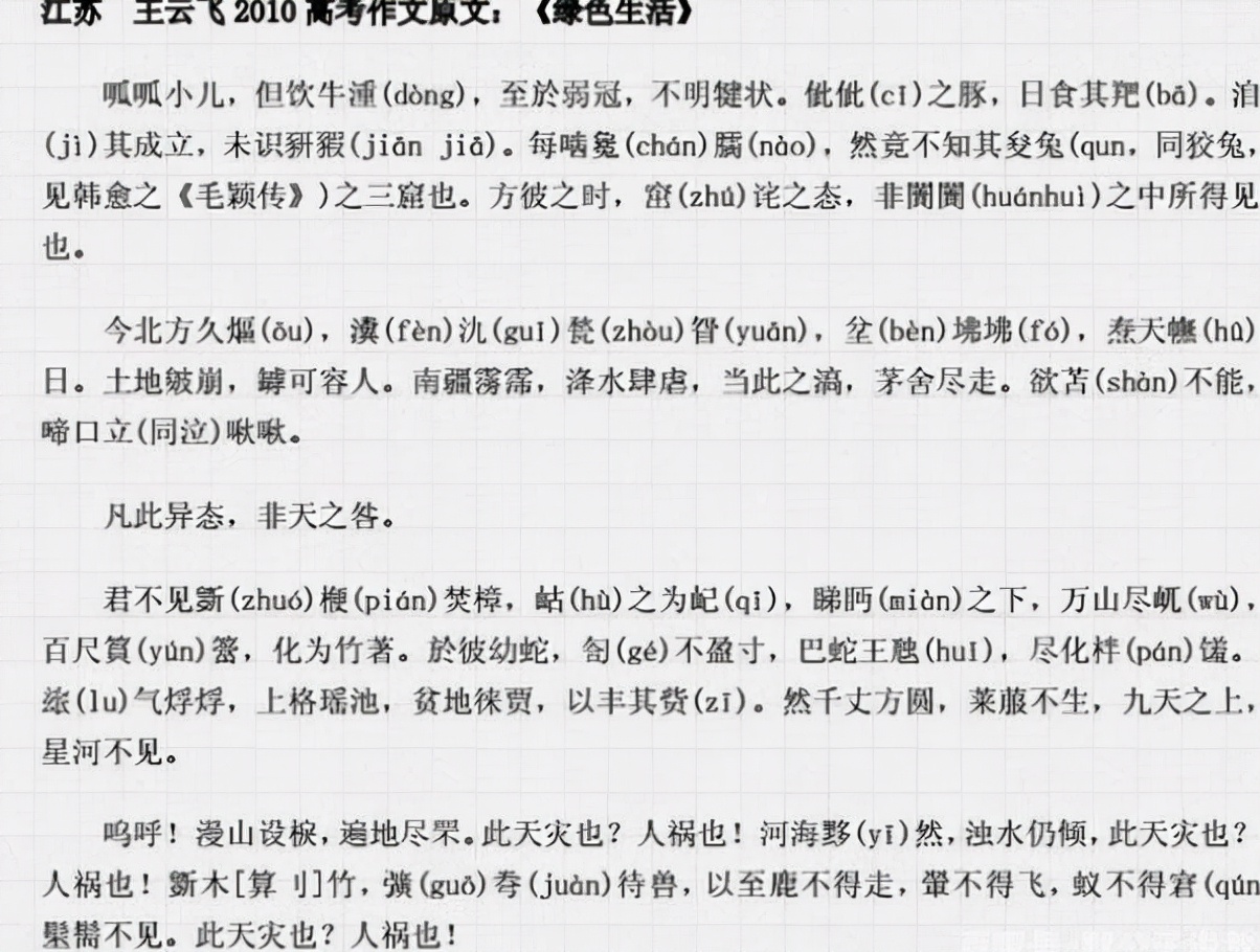 高考满分作文，全文755字有数十个生僻字，阅卷组长写了四页注释