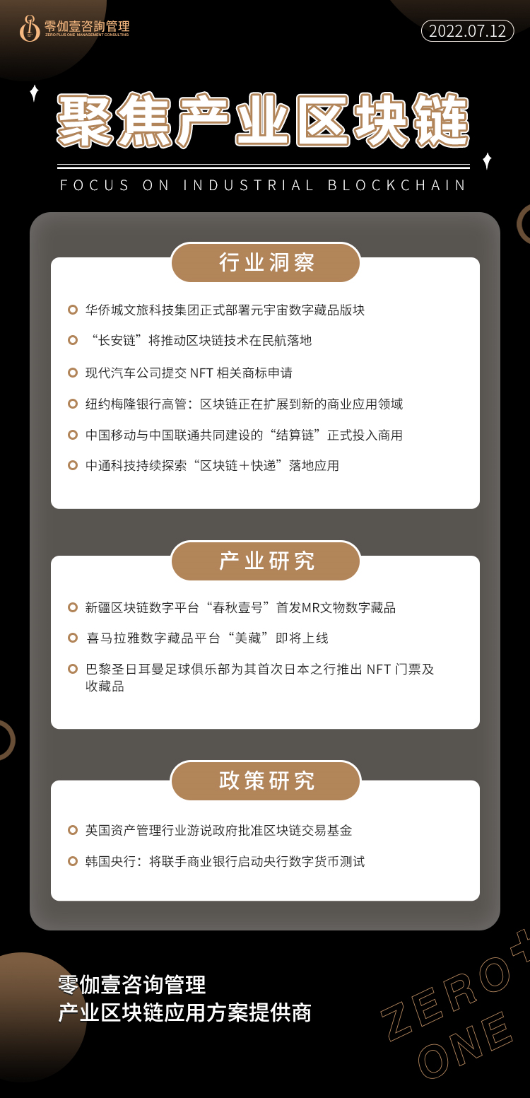 7.12產業區塊鏈新資訊，零伽壹整理收集分享