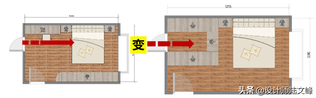 关于主卫门对着床的3种设计建议，一定用衣柜遮挡，一定做隐形门