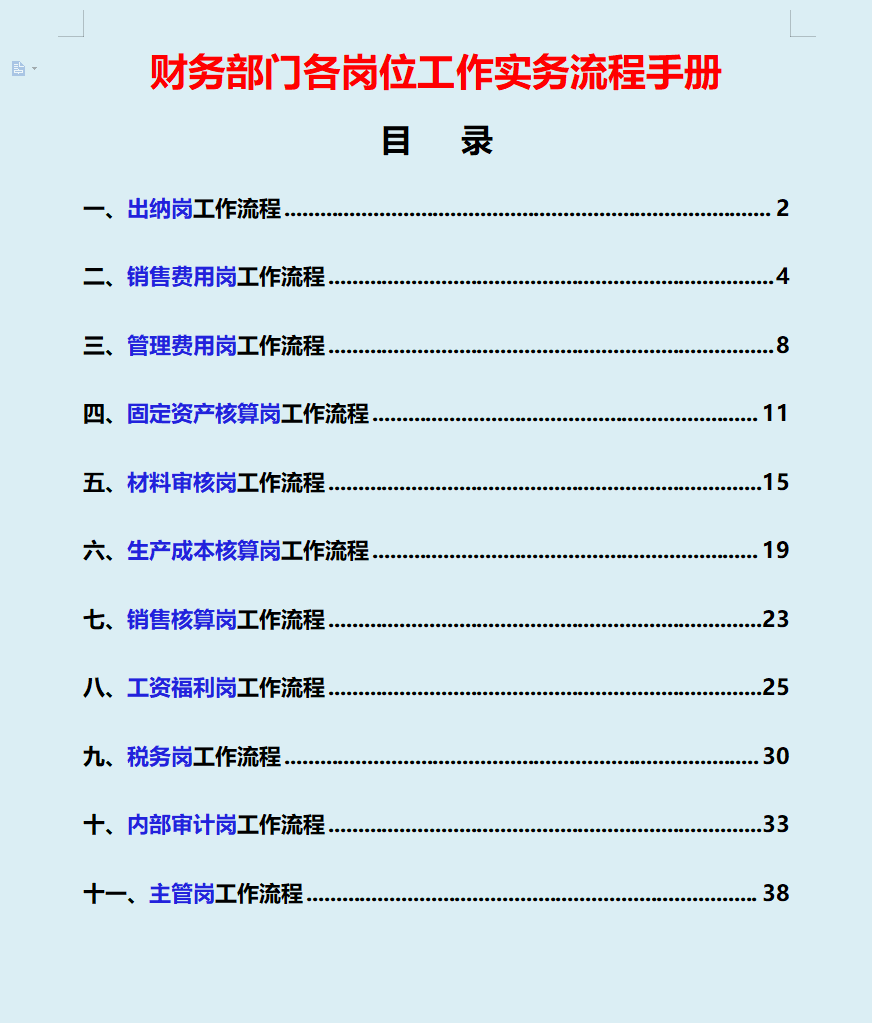 财务经理：这才是财务部门各岗位的详细工作内容，连目录都是干货