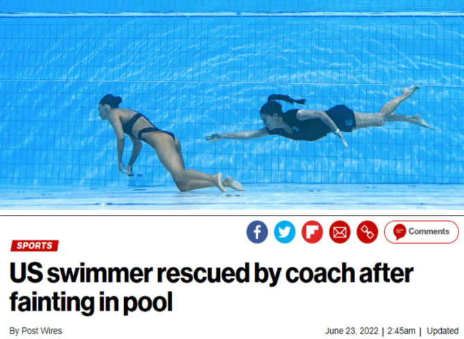 突发！游泳世锦赛惊魂一幕：美国女将在水中昏迷 教练紧急跳水救人