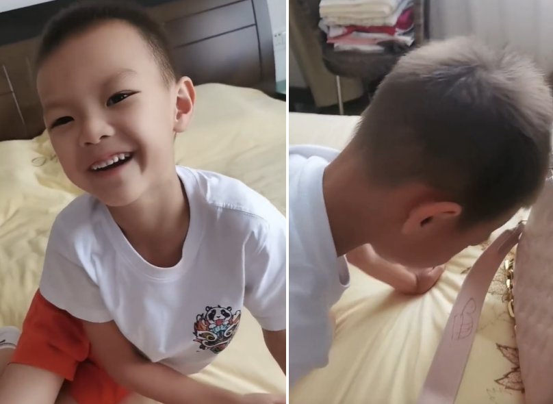 林丹夫妇带娃看熊猫无人识！6岁小孩满头黄发，一家三口长腿抢镜